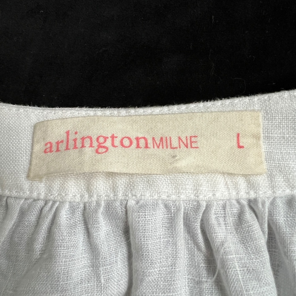 Arlington Milne Blouse L White Neck Ruffle Long Sleeve Australia Linen Blend - Picture 6 of 8
